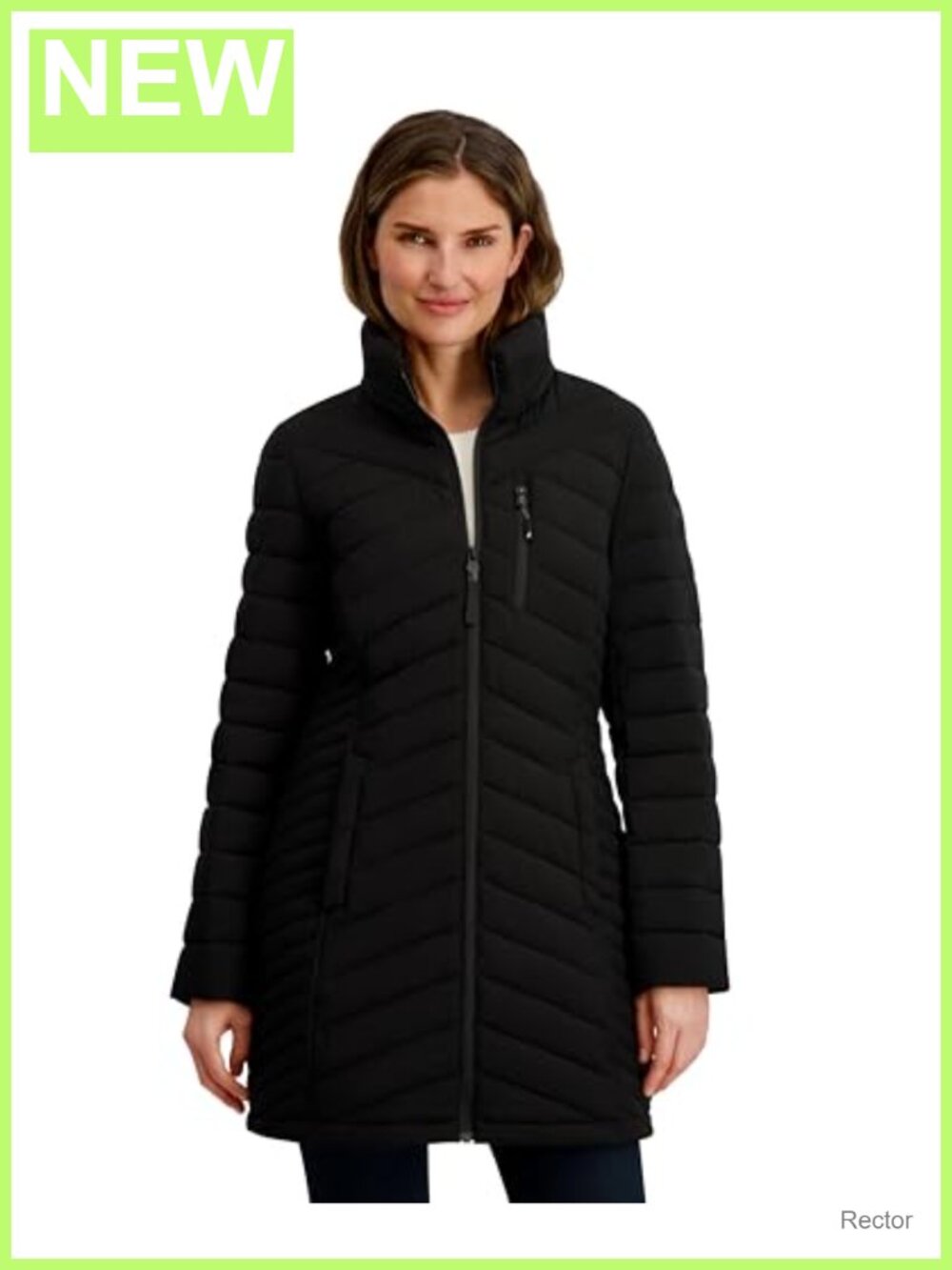 Quilted Stretch Midweight Puffer Jacket Detachable Hood Winter Coat